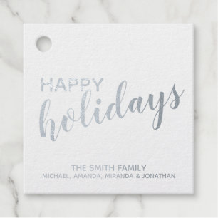 'Happy Holidays' Elegant Silver Foil Favor Tags