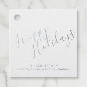 'Happy Holidays' Elegant Silver Foil Foil Favor Tags