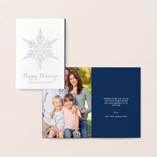 Happy Holidays Elegant Silver Foil Snowflake Card