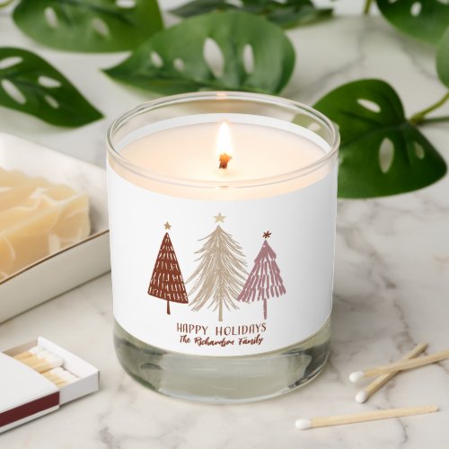 Happy Holidays Elegant Trees Custom Family Name Scented Candle