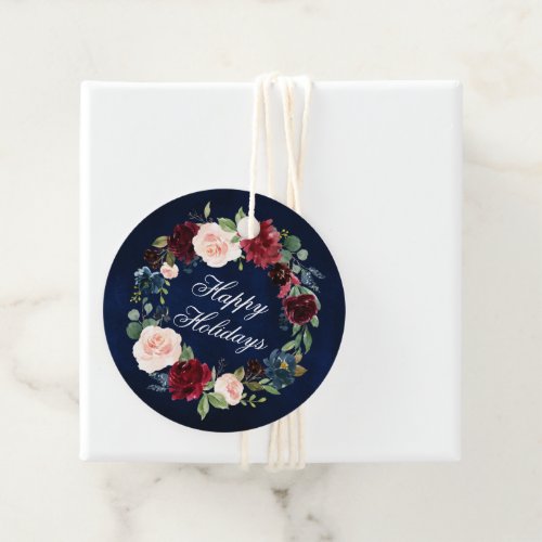 Happy Holidays Elegant Watercolor Floral Wreath Favor Tags