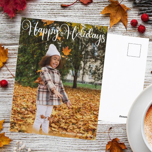 Happy Holidays Elegant White Typography Photo Postcard