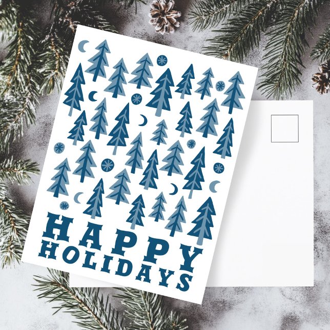 HAPPY HOLIDAYS Elegant Winter Moonlight Forest Postcard (HAPPY HOLIDAYS Winter Moonlight Forest Minimalist Simple Chic Elegant Christmas Seasonal Postcard
)