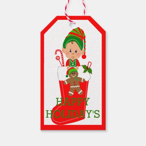 Happy Holidays Elf Gift Tags