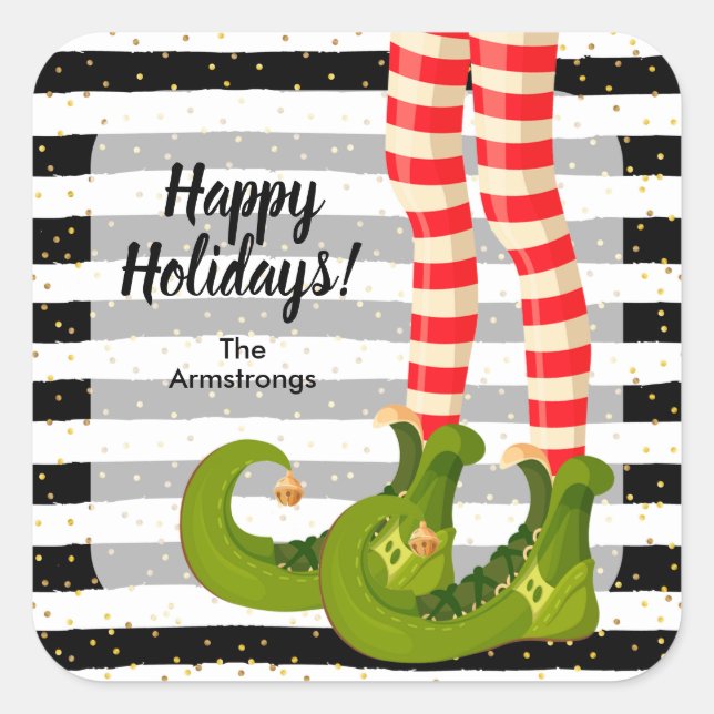 Happy Holidays Elf Legs  Square Sticker (Front)