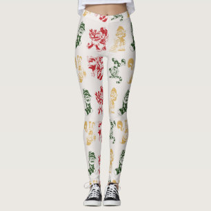 Happy Holidays Elves Candy Canes Christmas Pattern Leggings