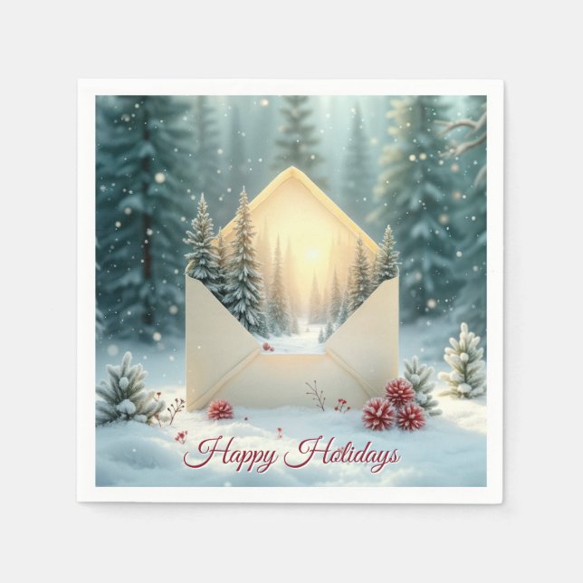 Happy Holidays Envelope Winter Forest Napkins (Front)