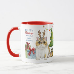 Happy Holidays EXOTIC Cat Mom Custom Christmas Mug