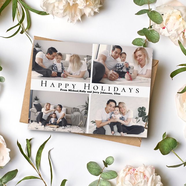 happy holidays,family 4 photos collage stylish  postcard (Creator Uploaded)