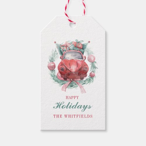 Happy Holidays Family Christmas Modern Script Gift Tags