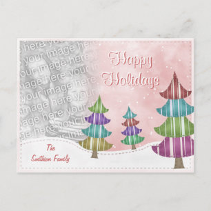 Happy Holidays Family Christmas Whimsical Trees Holiday Postcard