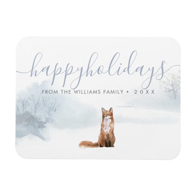 Happy Holidays Family Name Christmas Winter Fox Magnet (Horizontal)