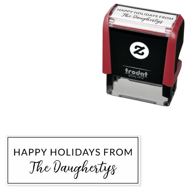 Happy Holidays Family Name Packaging Self-inking Stamp (In Situ)
