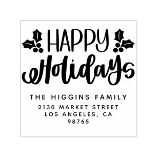 Happy Holidays Family Name Return Address Self-inking Stamp