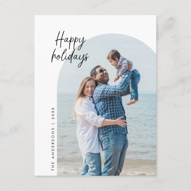 Happy Holidays, Family Photo, Arch Frame, Greeting Postcard (Front)