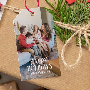 Happy Holidays Family Photo Christmas Gift Tag