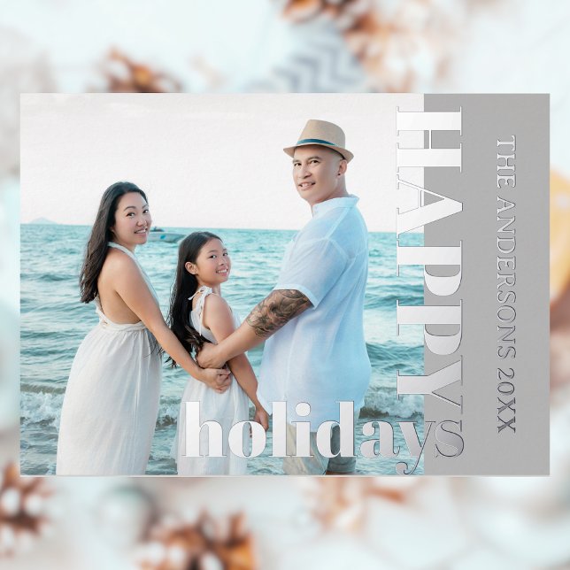 Happy Holidays Family Photo | Classic Light Gray Foil Holiday Card (Creator Uploaded)