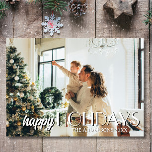 Happy Holidays Family Photo Classic Light Gray Hol Holiday Card