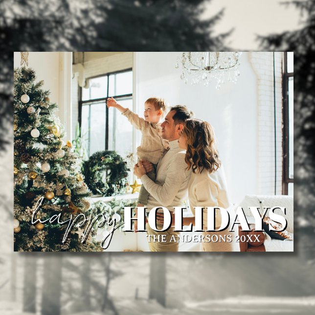 Happy Holidays Family Photo Classic Light Gray Holiday Card (Creator Uploaded)