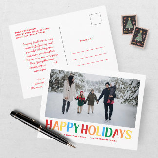 Happy Holidays Family Photo Colorful Holiday Postcard
