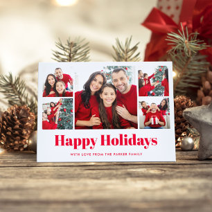 Happy Holidays Family Photo Grid Christmas Letterpress Photo Cards