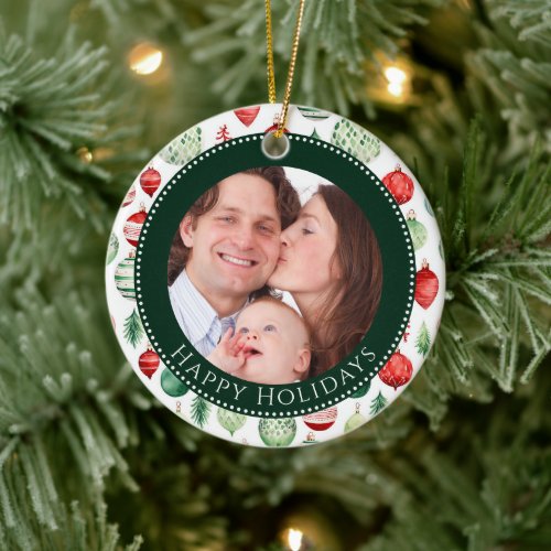 Happy Holidays Family Photo Keepsake Ceramic Ornament