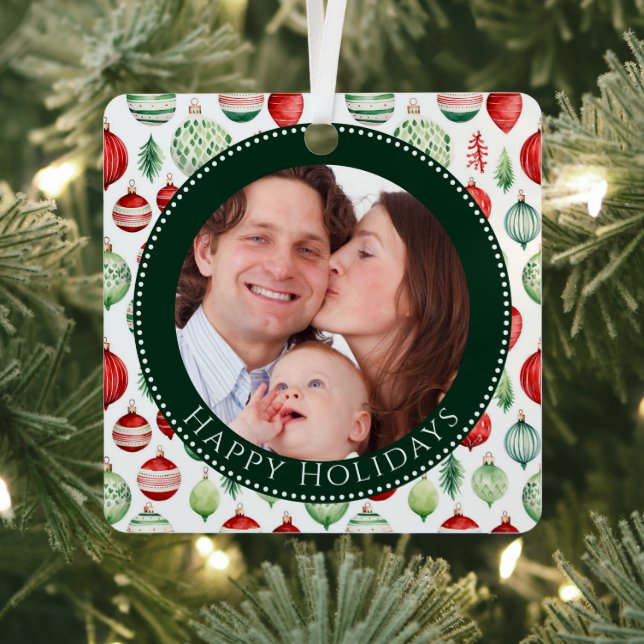 Happy Holidays Family Photo Keepsake Metal Ornament (Insitu)