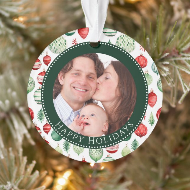 Happy Holidays Family Photo Keepsake Ornament (Tree)
