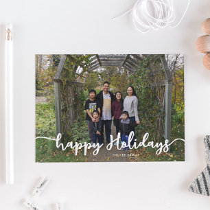 Happy Holidays Family Photo Lettering Modern Chic Holiday Card