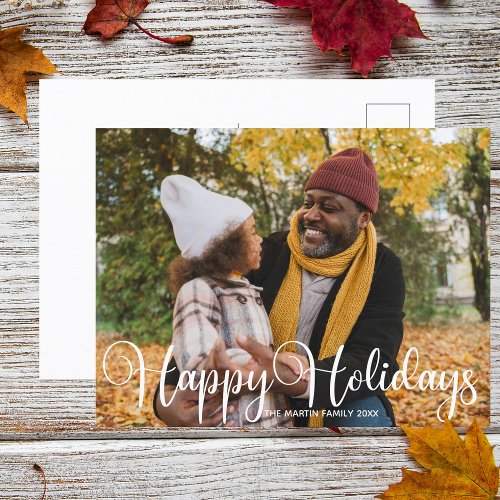 Happy Holidays Family Photo Modern Minimalist Chic Postcard