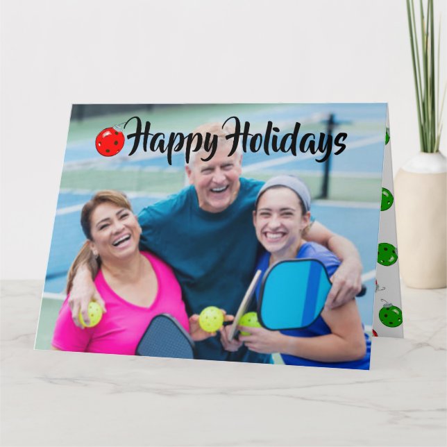 Happy Holidays Family Photo Name Snowflakes Card (Front)