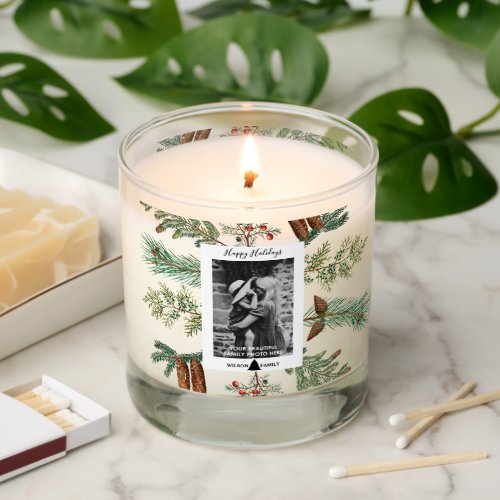 Happy Holidays Family Photo Pine Christmas  Scented Candle