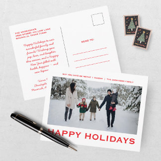 Happy Holidays Family Photo Red Holiday Postcard