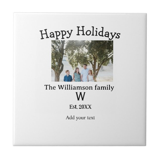 Happy holidays family photo renuion name letter ye ceramic tile (Front)