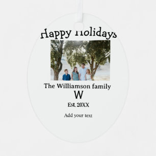 Happy holidays family photo renuion name letter ye metal ornament