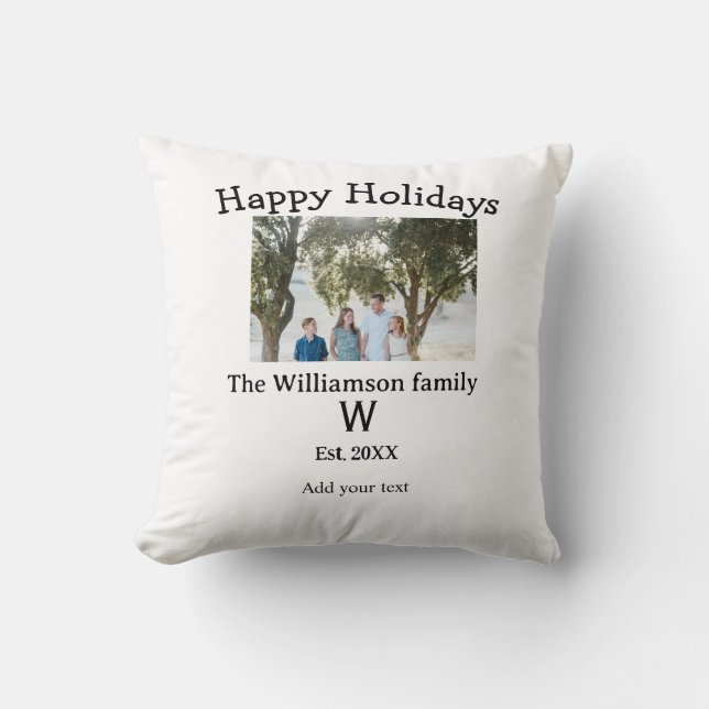 Happy holidays family photo renuion name letter ye throw pillow (Front)