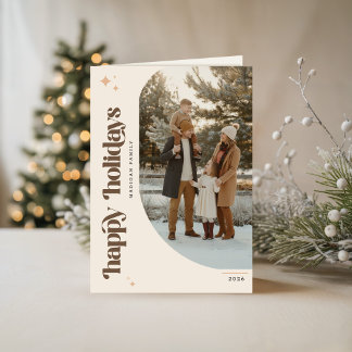 Happy Holidays Family Photo Retro Christmas Holiday Card