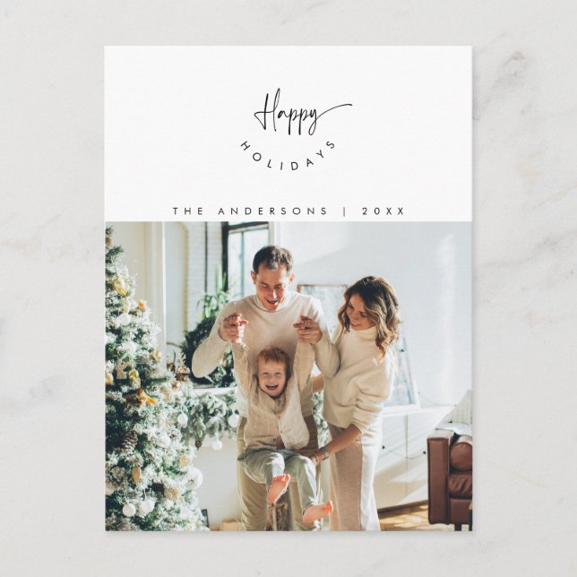 Happy Holidays, Family Photo Smiling Modern Script Postcard (Front)