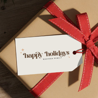 Happy Holidays Family Retro Script Christmas Gift Tags