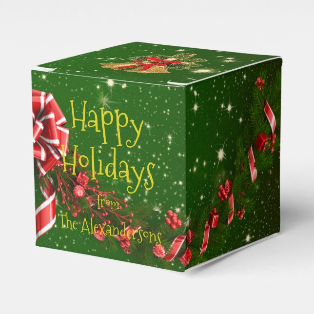Happy Holidays Family Wishes Christmas Baubles Favor Boxes (Front Side)