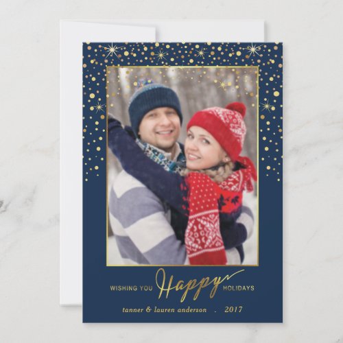 Happy Holidays Faux Foil Confetti Holiday Photo