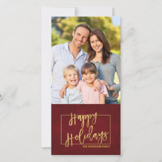 Happy Holidays Faux Gold Foil Hand-Lettered Photo Holiday Card