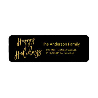 Happy Holidays Faux Gold Foil Look Return Address Label