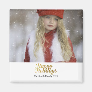 Happy Holidays Faux Gold Script Christmas Magnet