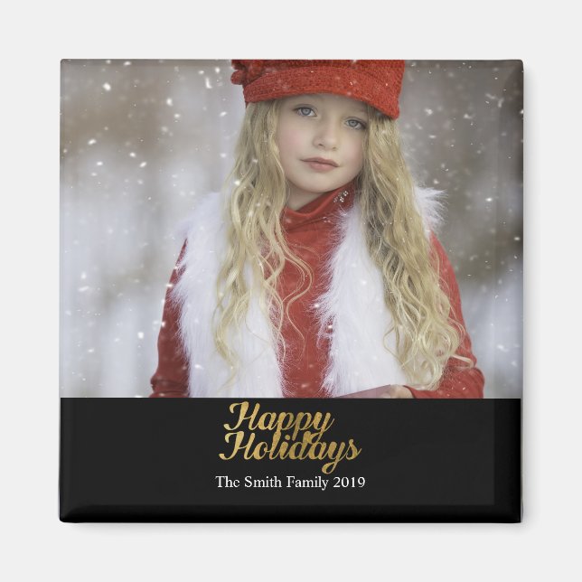 Happy Holidays Faux Gold Script Christmas Magnet (Front)