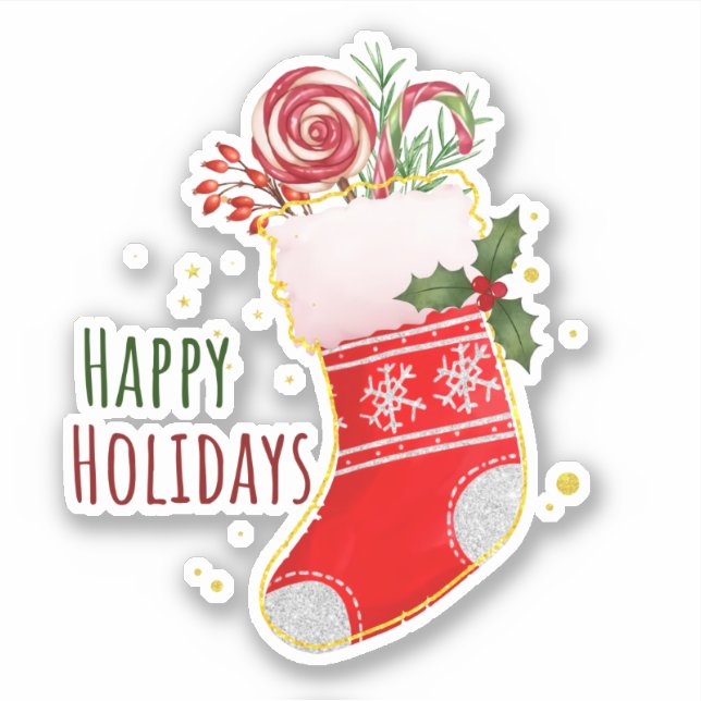 Happy Holidays Festive Christmas Stocking Sticker (Front)