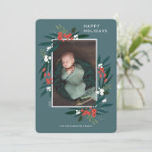 Happy Holidays Festive Cranberry & Foliage Photo Holiday Card (Standing Front)