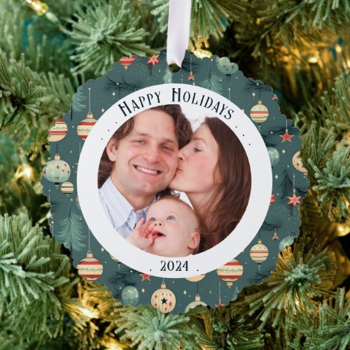 Happy Holidays Festive Family Photo  Ornament Card