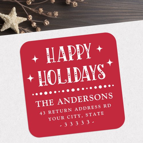 Happy Holidays festive font dot border red Square Sticker