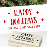 Happy Holidays festive font from name Rubber Stamp<br><div class="desc">Winter holiday rubber stamp featuring the text "Happy Holidays" in a festive font flanked by retro stars and your name below.</div>